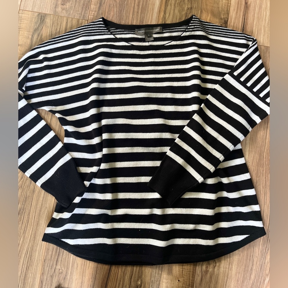 French Connection Black and White Striped Sweater